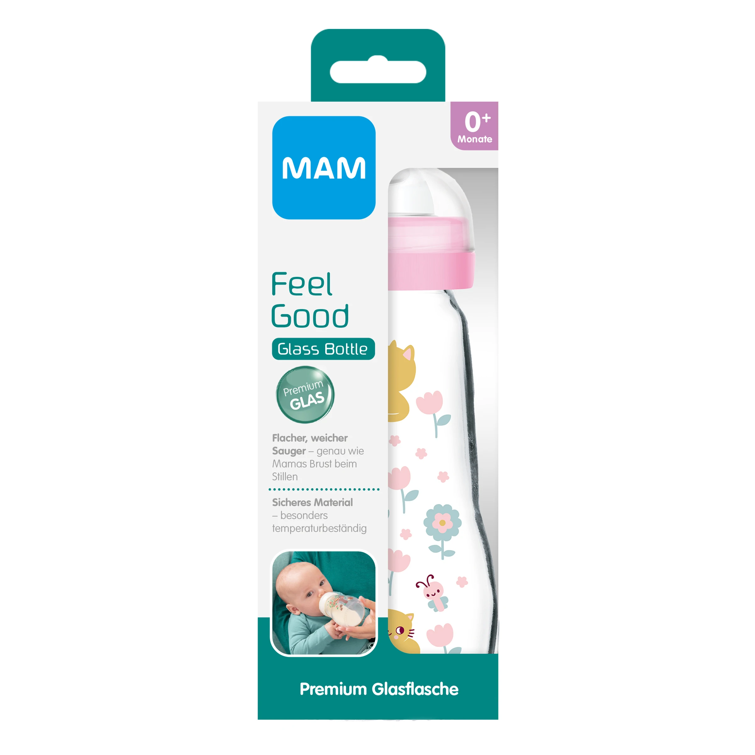 MAM Feel Good Glass Bottle 260ml Rosa